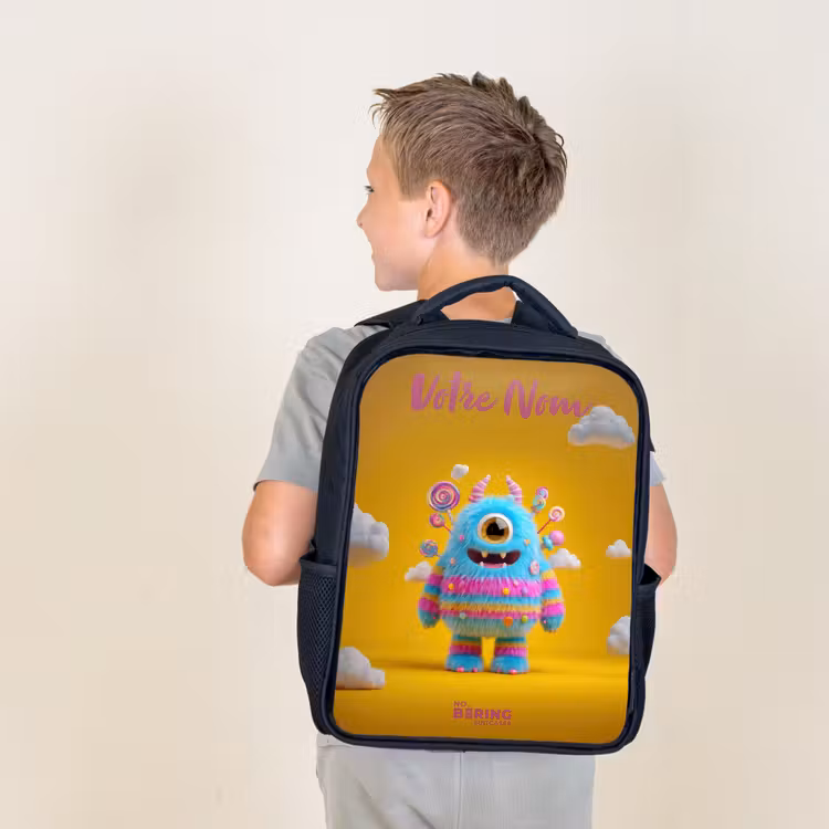 Sac à dos enfant avec votre nom - Noir - Bonbons - Monstre - Arc-en-ciel — 2