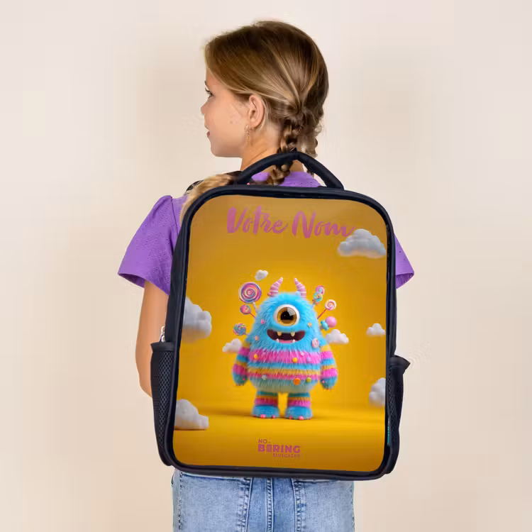 Sac à dos enfant avec votre nom - Noir - Bonbons - Monstre - Arc-en-ciel — 4