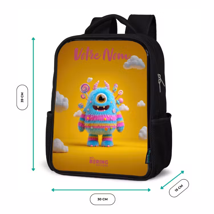 Sac à dos enfant avec votre nom - Noir - Bonbons - Monstre - Arc-en-ciel — 8