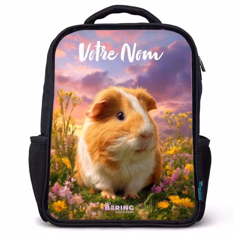 Sac à dos enfant avec votre nom - Noir - Cochon d'Inde - Nature - Animal — 1