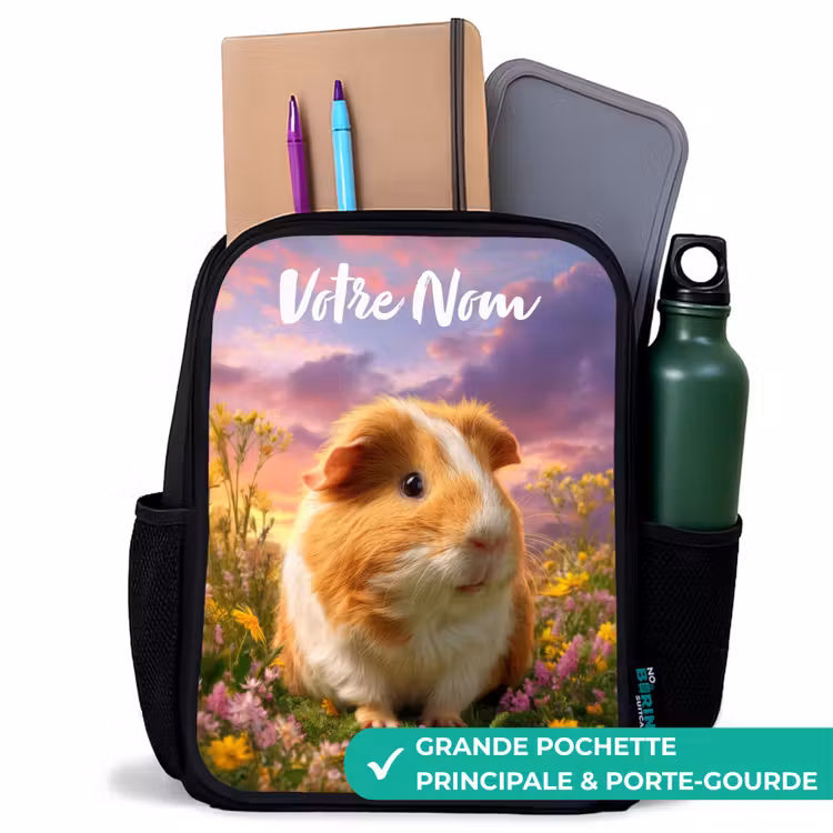 Sac à dos enfant avec votre nom - Noir - Cochon d'Inde - Nature - Animal — 10