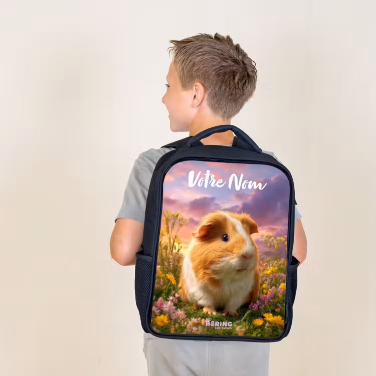 Sac à dos enfant avec votre nom - Noir - Cochon d'Inde - Nature - Animal — 2