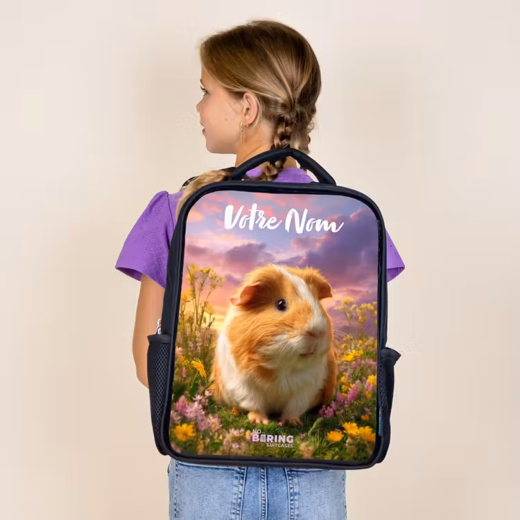 Sac à dos enfant avec votre nom - Noir - Cochon d'Inde - Nature - Animal — 4