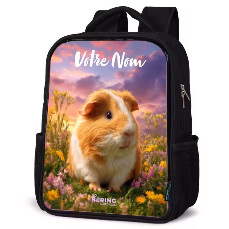 Sac à dos enfant avec votre nom - Noir - Cochon d'Inde - Nature - Animal — 6