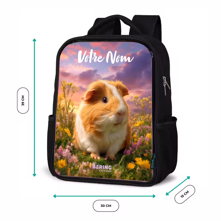 Sac à dos enfant avec votre nom - Noir - Cochon d'Inde - Nature - Animal — 8