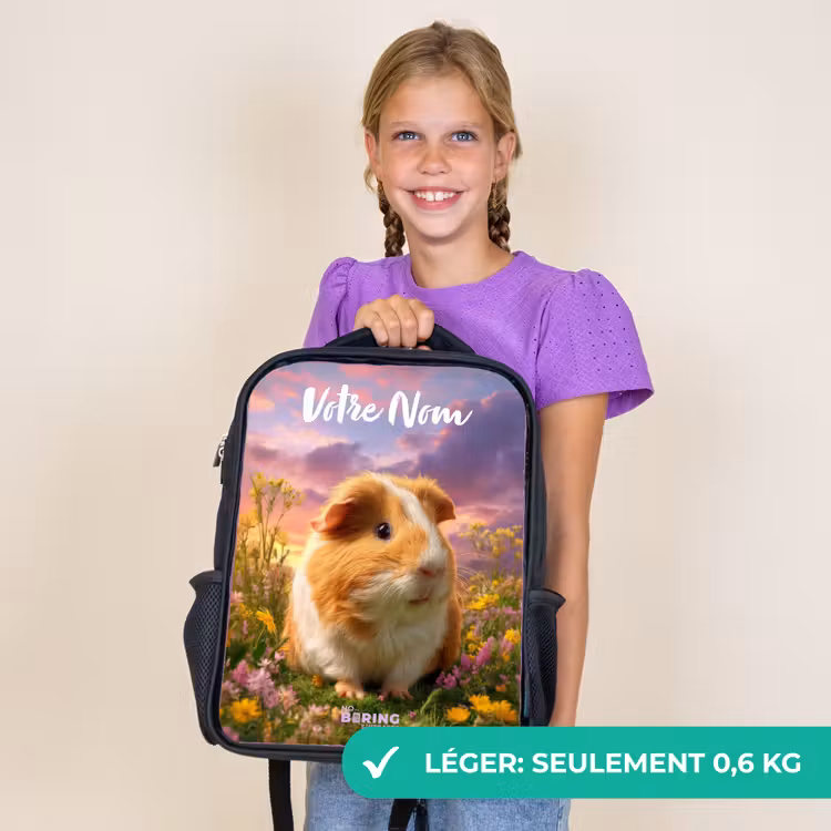 Sac à dos enfant avec votre nom - Noir - Cochon d'Inde - Nature - Animal — 9
