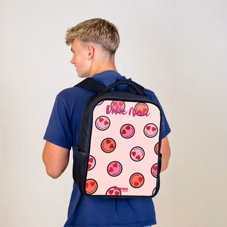 Sac à dos enfant avec votre nom - Noir - Coeur - Smiley - Motif — 5