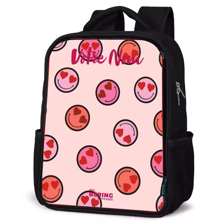 Sac à dos enfant avec votre nom - Noir - Coeur - Smiley - Motif — 6