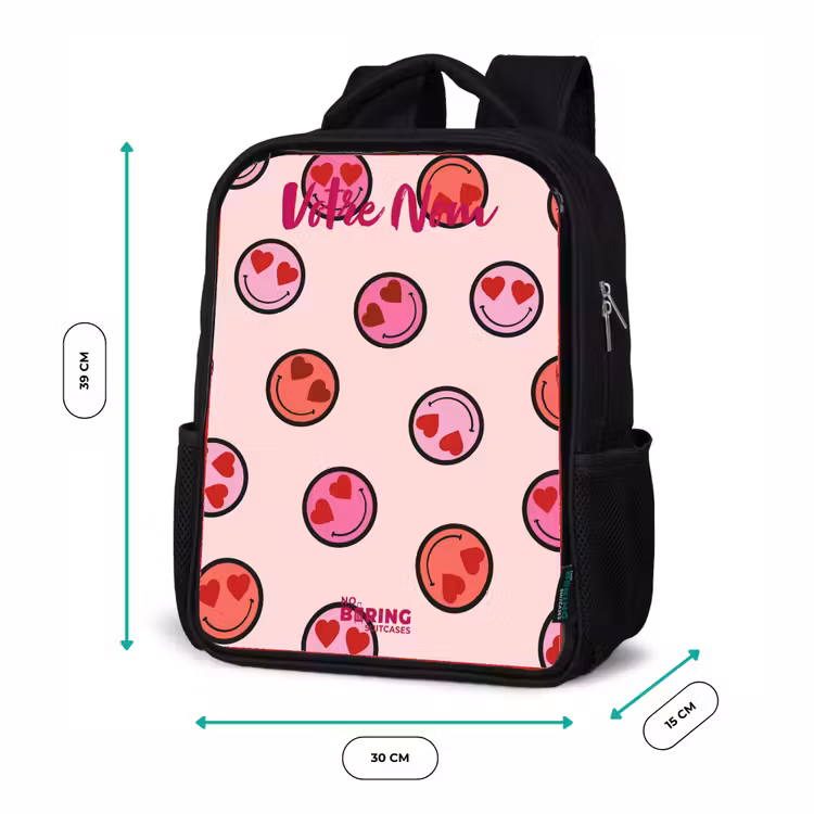 Sac à dos enfant avec votre nom - Noir - Coeur - Smiley - Motif — 8