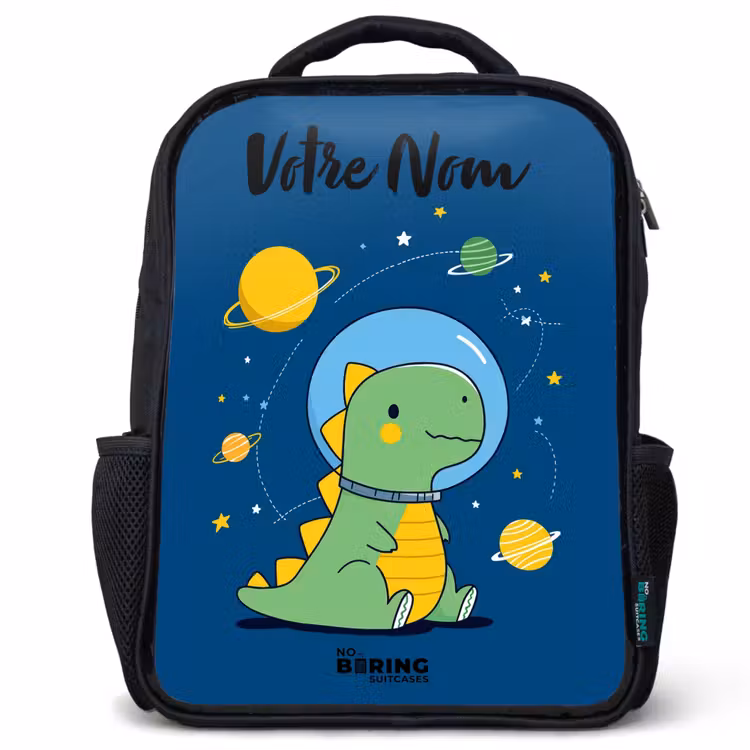 Sac à dos enfant avec votre nom - Noir - Dino - Planète - Étoile - Bleu — 1