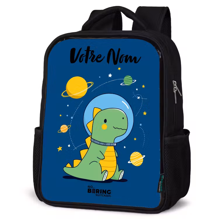 Sac à dos enfant avec votre nom - Noir - Dino - Planète - Étoile - Bleu — 6