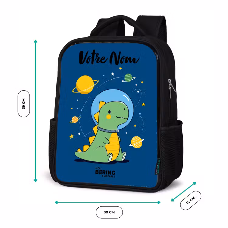 Sac à dos enfant avec votre nom - Noir - Dino - Planète - Étoile - Bleu — 8