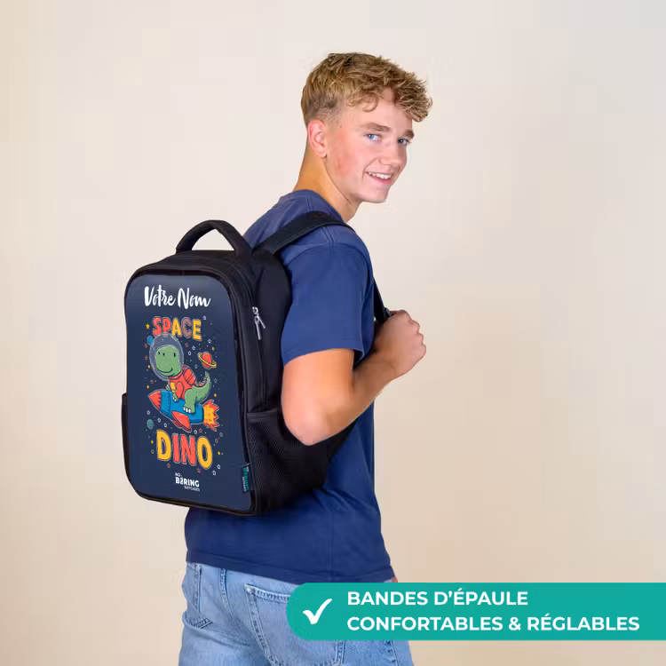 Sac à dos enfant avec votre nom - Noir - Dinosaure - Vert - Fusée - Ciel étoilé — 11