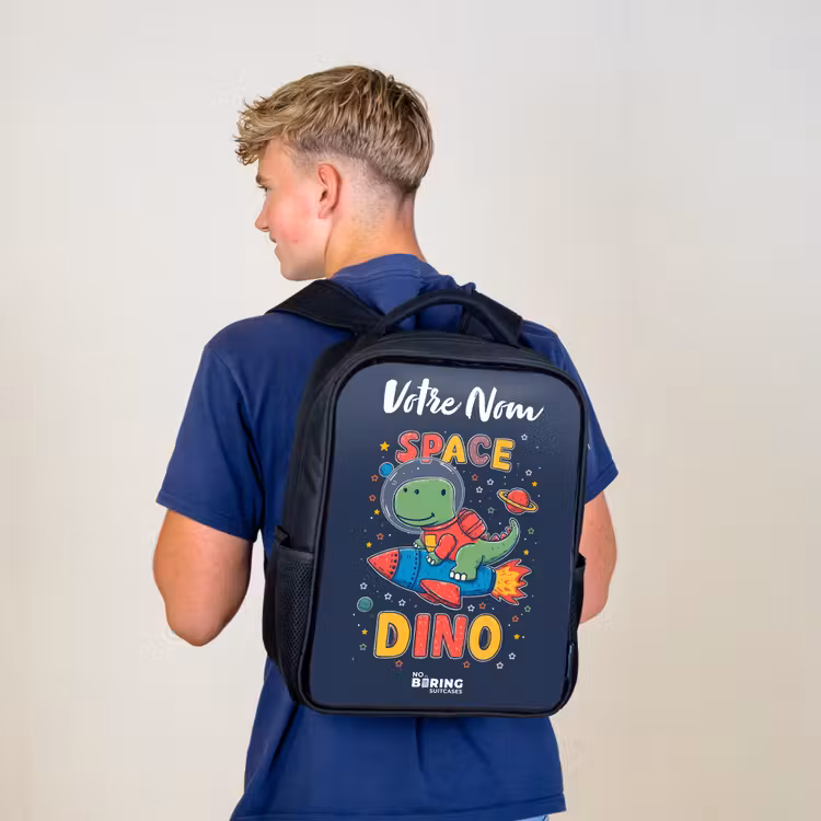Sac à dos enfant avec votre nom - Noir - Dinosaure - Vert - Fusée - Ciel étoilé — 5