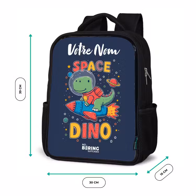 Sac à dos enfant avec votre nom - Noir - Dinosaure - Vert - Fusée - Ciel étoilé — 8