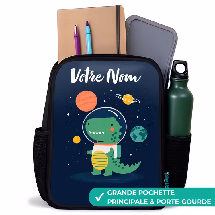 Sac à dos enfant avec votre nom - Noir - Espace - Dino - Planètes - Étoiles — 10