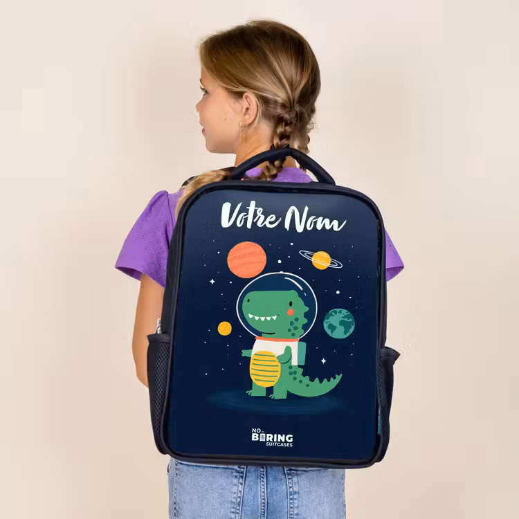 Sac à dos enfant avec votre nom - Noir - Espace - Dino - Planètes - Étoiles — 4