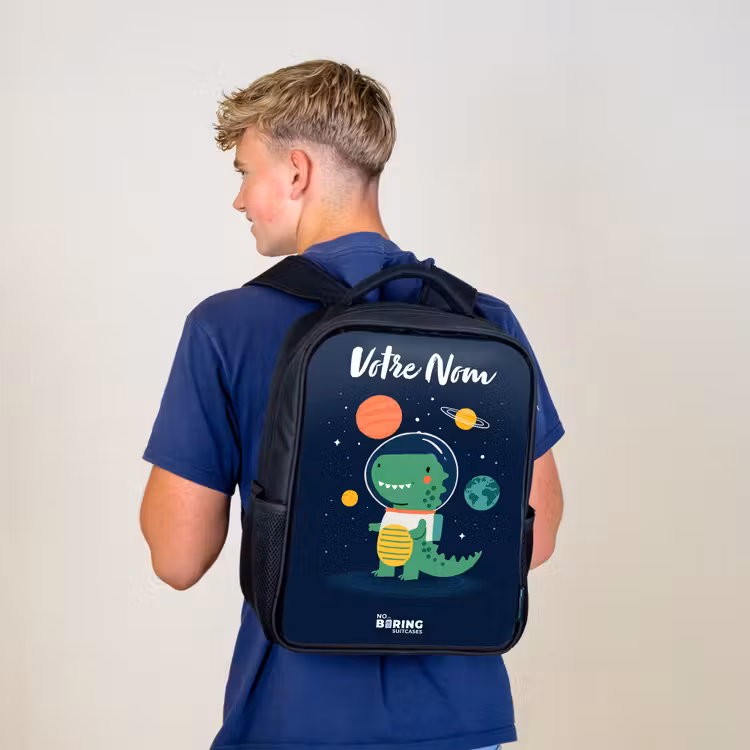 Sac à dos enfant avec votre nom - Noir - Espace - Dino - Planètes - Étoiles — 5