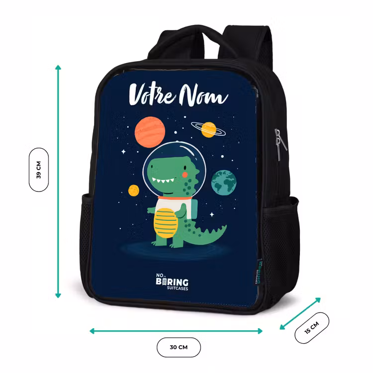 Sac à dos enfant avec votre nom - Noir - Espace - Dino - Planètes - Étoiles — 8
