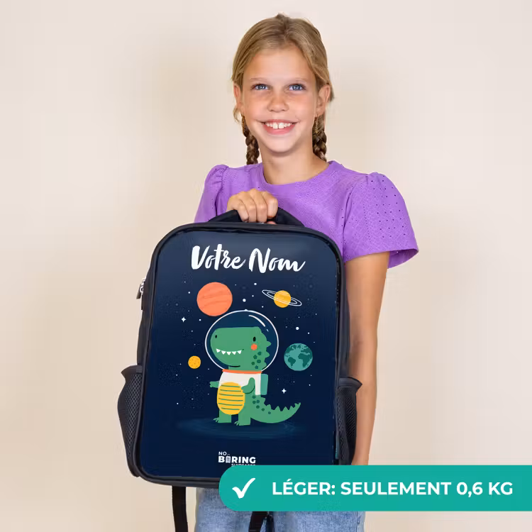 Sac à dos enfant avec votre nom - Noir - Espace - Dino - Planètes - Étoiles — 9