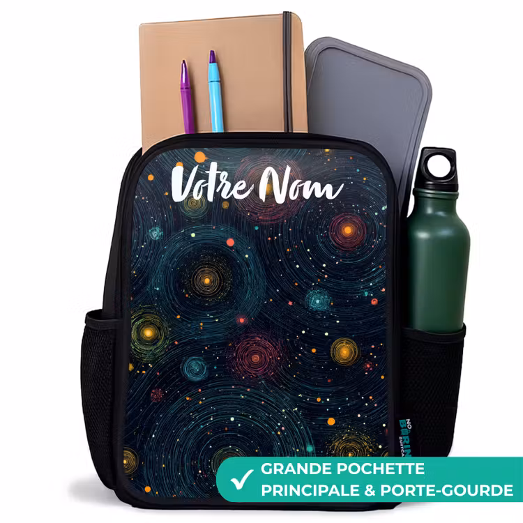 Sac à dos enfant avec votre nom - Noir - Étoiles - Planètes - Colorées — 10