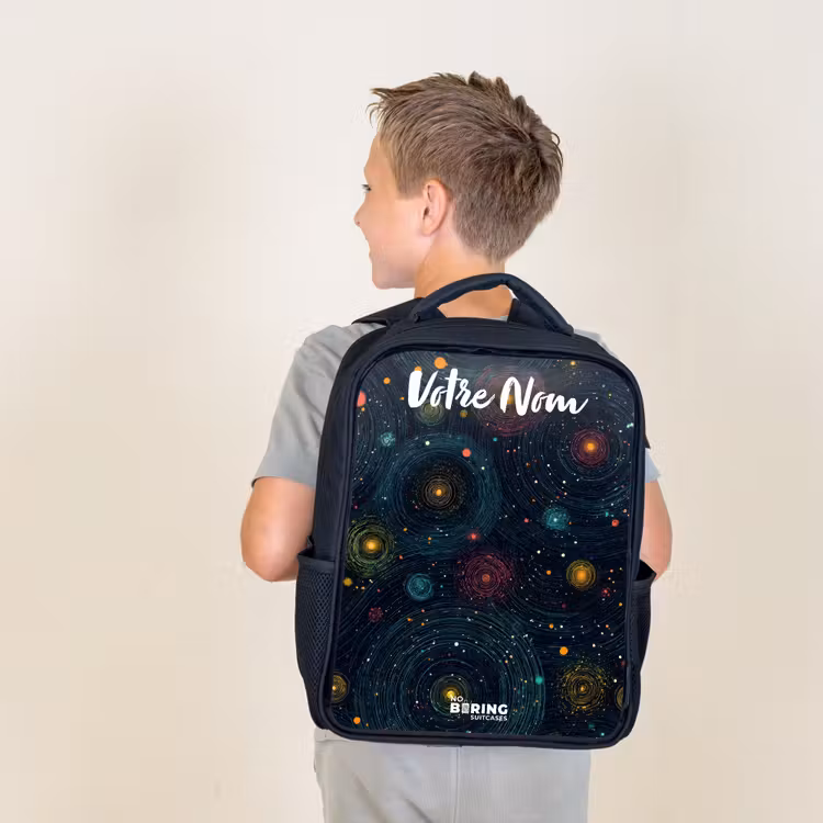 Sac à dos enfant avec votre nom - Noir - Étoiles - Planètes - Colorées — 2