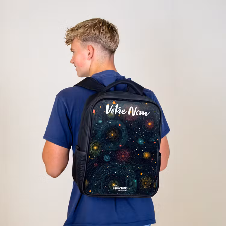 Sac à dos enfant avec votre nom - Noir - Étoiles - Planètes - Colorées — 5