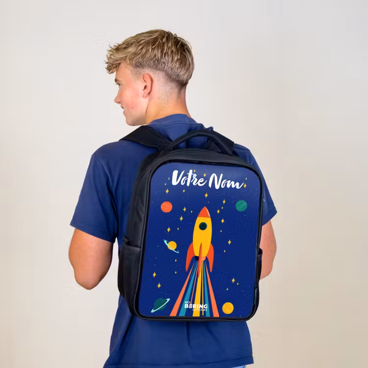 Sac à dos enfant avec votre nom - Noir - Fusée - Étoiles - Planète - Espace — 5