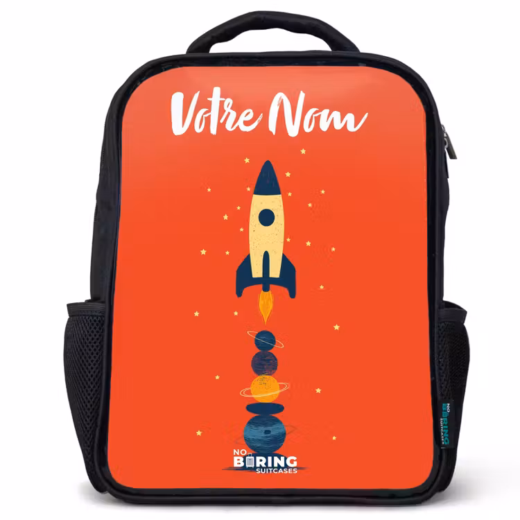 Sac à dos enfant avec votre nom - Noir - Fusée - Étoiles - Planètes — 1