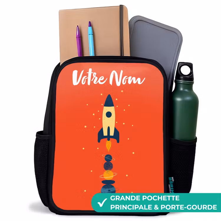 Sac à dos enfant avec votre nom - Noir - Fusée - Étoiles - Planètes — 10
