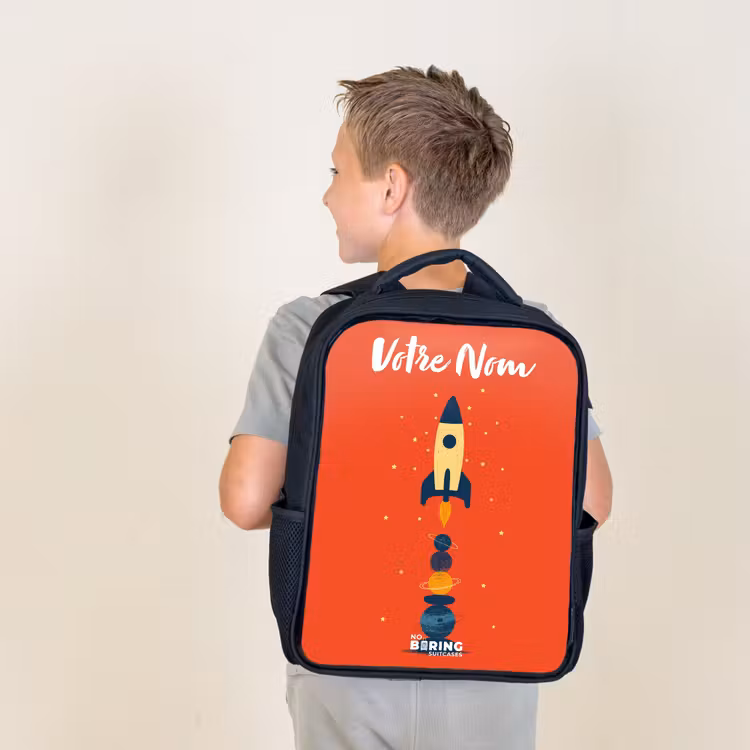 Sac à dos enfant avec votre nom - Noir - Fusée - Étoiles - Planètes — 2