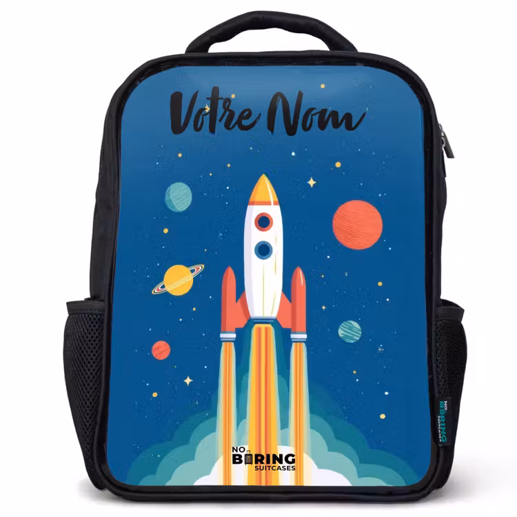 Sac à dos enfant avec votre nom - Noir - Fusée - Planète - Étoiles - Multicolore — 1