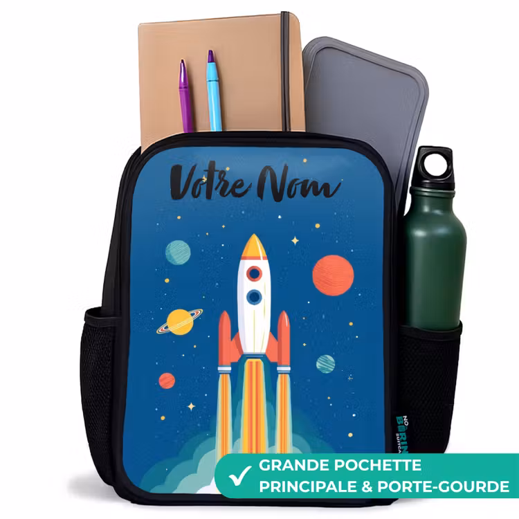 Sac à dos enfant avec votre nom - Noir - Fusée - Planète - Étoiles - Multicolore — 10
