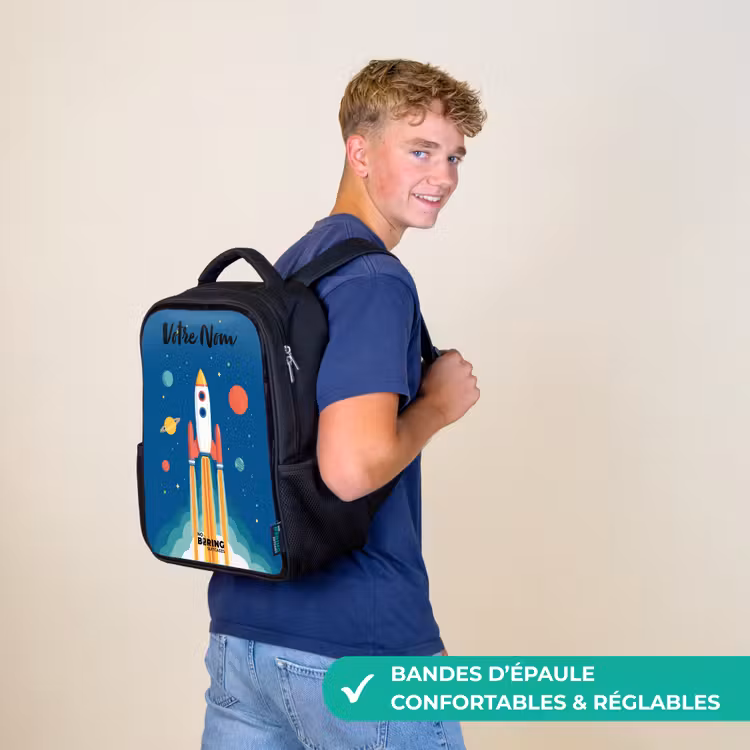 Sac à dos enfant avec votre nom - Noir - Fusée - Planète - Étoiles - Multicolore — 11