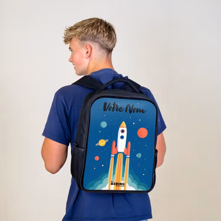 Sac à dos enfant avec votre nom - Noir - Fusée - Planète - Étoiles - Multicolore — 5