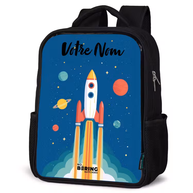 Sac à dos enfant avec votre nom - Noir - Fusée - Planète - Étoiles - Multicolore — 6