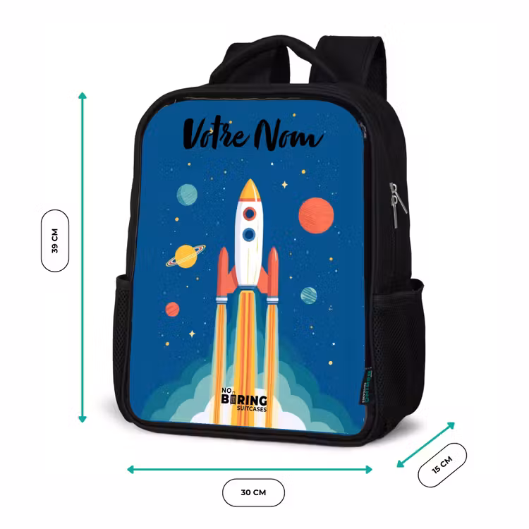 Sac à dos enfant avec votre nom - Noir - Fusée - Planète - Étoiles - Multicolore — 8