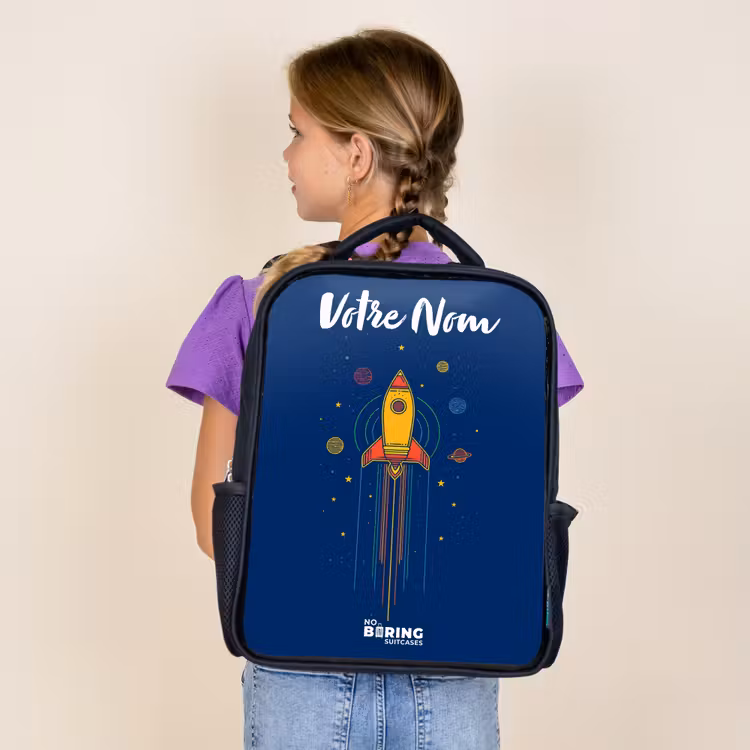Sac à dos enfant avec votre nom - Noir - Fusée - Planètes - Étoiles — 4