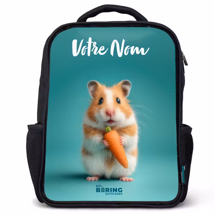 Sac à dos enfant avec votre nom - Noir - Hamster - Carotte - Animal — 1