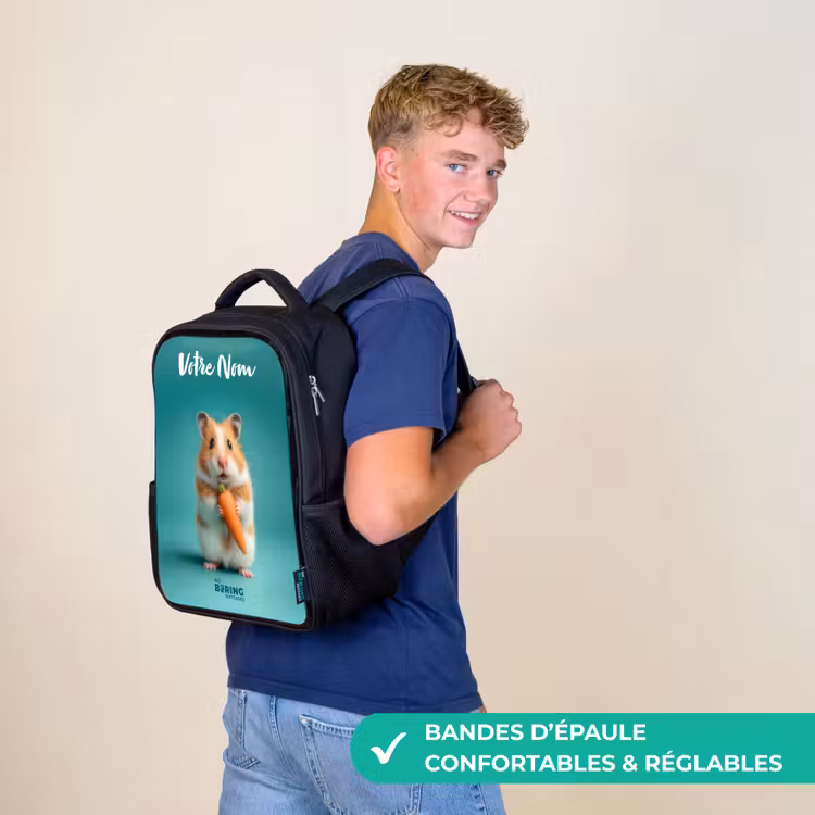 Sac à dos enfant avec votre nom - Noir - Hamster - Carotte - Animal — 11