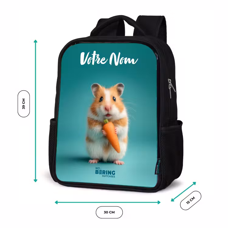 Sac à dos enfant avec votre nom - Noir - Hamster - Carotte - Animal — 8