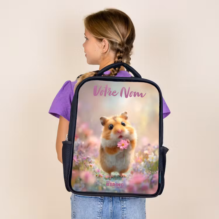 Sac à dos enfant avec votre nom - Noir - Hamster - Fleur - Nature - Animal — 4