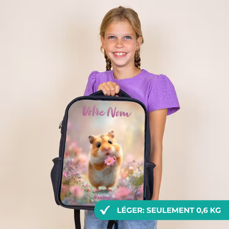 Sac à dos enfant avec votre nom - Noir - Hamster - Fleur - Nature - Animal — 9