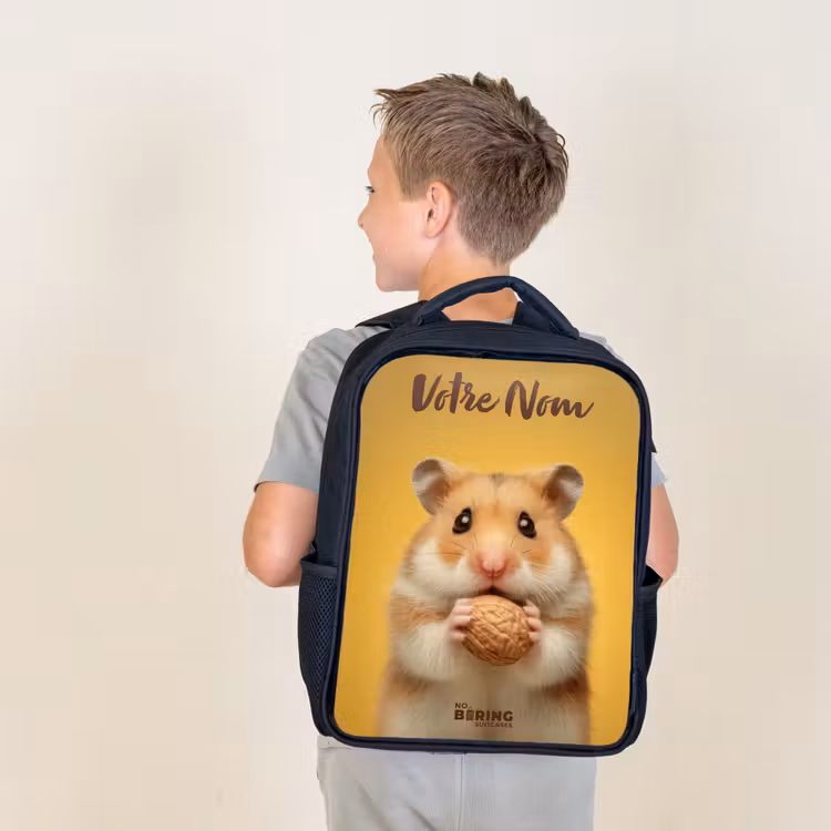 Sac à dos enfant avec votre nom - Noir - Hamster - Noyer - Animal — 2