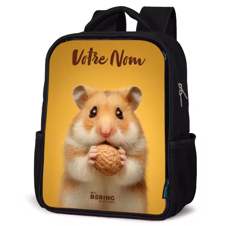 Sac à dos enfant avec votre nom - Noir - Hamster - Noyer - Animal — 6