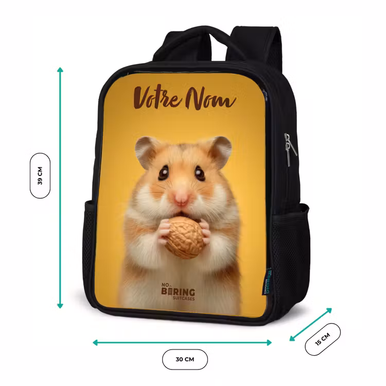Sac à dos enfant avec votre nom - Noir - Hamster - Noyer - Animal — 8