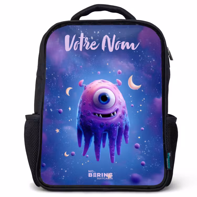 Sac à dos enfant avec votre nom - Noir - Joyeuse paire d'yeux dans l'espace — 1