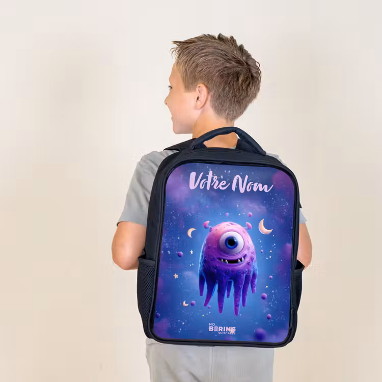 Sac à dos enfant avec votre nom - Noir - Joyeuse paire d'yeux dans l'espace — 2