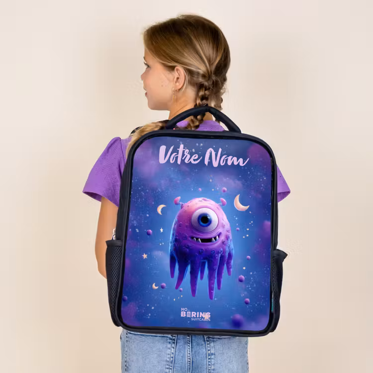 Sac à dos enfant avec votre nom - Noir - Joyeuse paire d'yeux dans l'espace — 4