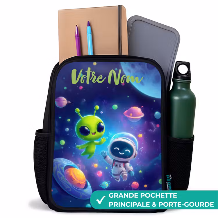 Sac à dos enfant avec votre nom - Noir - Joyeuse rencontre dans l'espace — 10